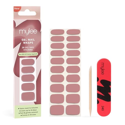 Mylee Gel Nail Wraps [Tainted Love] Solid Colour Range 20 Pre-Cured Gel Stickers for Instant Mani No Lamp Needed Chip-Resistant Glossy Finish Lasts Up to 14 Days Vegan & Cruelty-Free
