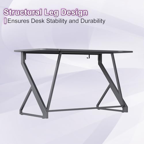 Image of Grandder Gaming Desk Z Shaped 47 Inch Gamer Workstation, Home Computer Carbon Fiber Surface Gaming Desk PC Table with Headphone Hook, Carbon Fiber Grey