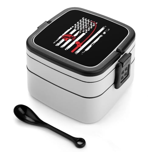Caja de almuerzo apilable con bandera de EE. UU. BassfishingFlag Bento Box de doble capa a prueba de...