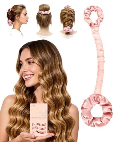 Image of BONNET QUEEN Satin Heatless Curler for Women,Hair Curler Without Heat for Heatless Curls Overnight,2-in-1 Curling Rod with Scrunchie for All Hair Types,1 Pack,Cream Pink