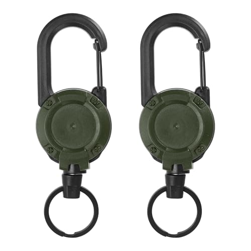 Porte-clés rétractable robuste PATIKIL kaki avec câble en acier de 60 cm pour sac à dos x2