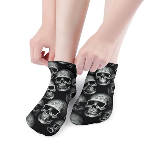 5 Pairs Ankle Socks Soft Breathable No Show Socks Comfortable Cotton Low Cut Casual Socks for Women Men Black Skull 5