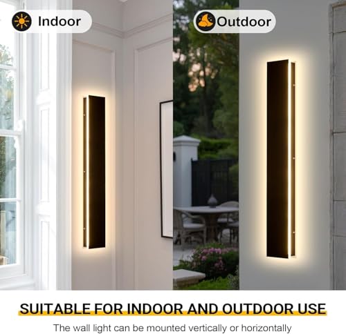 Image of AioTio 39.3in Modern Outdoor Wall Light for House, Black Upgraded 4.72in Wide 3000K Waterproof IP65 Porch Lights Wall Sconce,Long LED Linear Outside Exterior Lighting Fixtures for Garage,Front Door