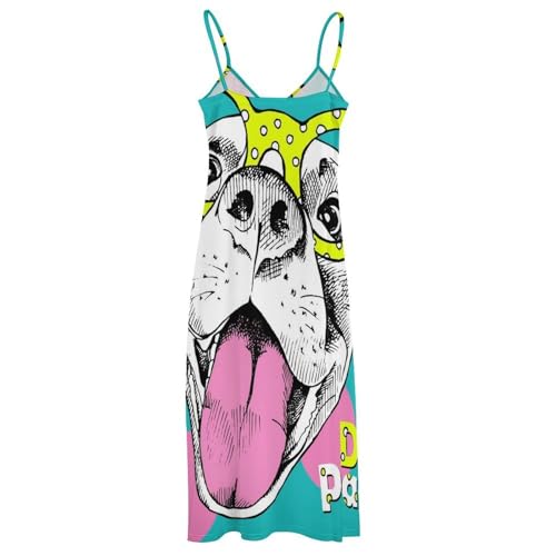 Robe maxi sans manches imprimé bouledogue originale et légère - 4