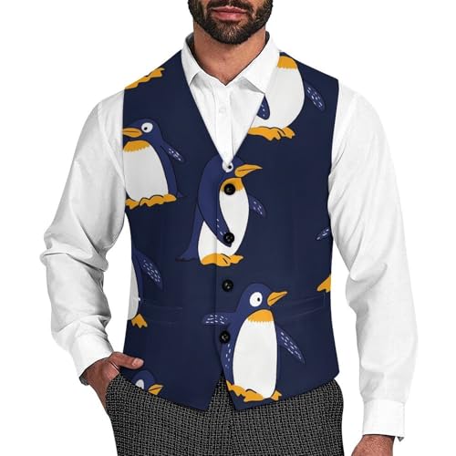 Cute Penguin Pattern Men's Formal Suit Vest for Business Formal Or Casual Dress Waistcoat Wedding
