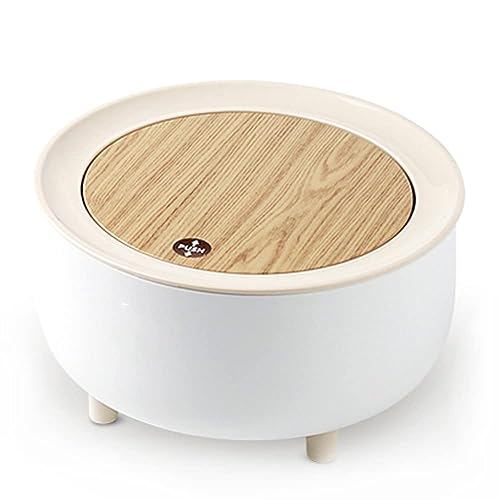 Image of Small Dustbin with Lid - Mini Desktop Trash Can Pop up Tiny Tabletop Garbage Can Portable Wastebasket for Bathroom Vanity, Desktop, Tabletop, Round Press, White, ABS Plastic