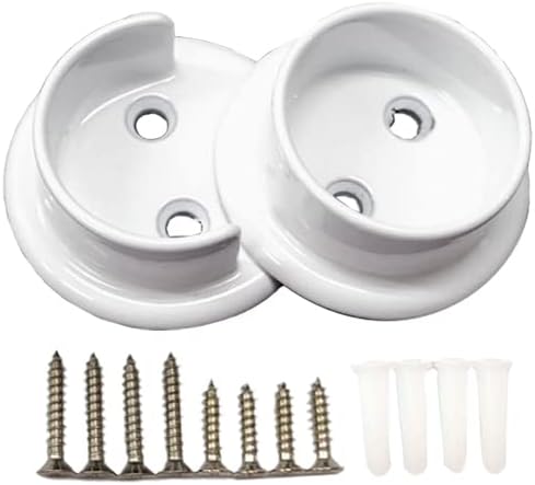 QCAA Heavy Duty Solid Metal Closet Rod Socket Set, 1-3/8'', Matte White, 1 Pair, Made In Taiwan