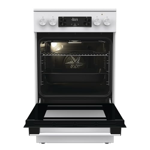 Gorenje GEC5C43WGAMZ Elektro-Standherd mit Glaskeramik-Kochfeld / 50 cm / 70 Liter/Schnellaufheizung/Pizzamodus 300°C/Auftauen/AquaClean/Ergonomische Knebel/ 8 Beheizungsarten/weiß