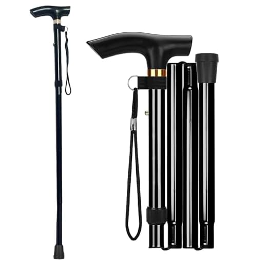 Folding Walking Stick, Adjustable Walking Cane for Elderly Disabled Men & Women–Non-Slip Rubber Tip Ergonomic Handle & Travel Walking Cane, Black