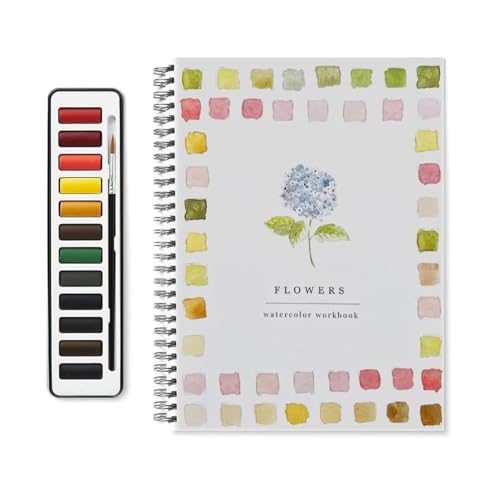 Qfdiwr Watercolor Workbook Beginner Friendly - Cuadernos De Ejercicios De Acuarela, 26x18 Cm, Libro De Práctica De Acuarela Para Principiantes, Workbooks Water Color Dispersed, 12 Colors