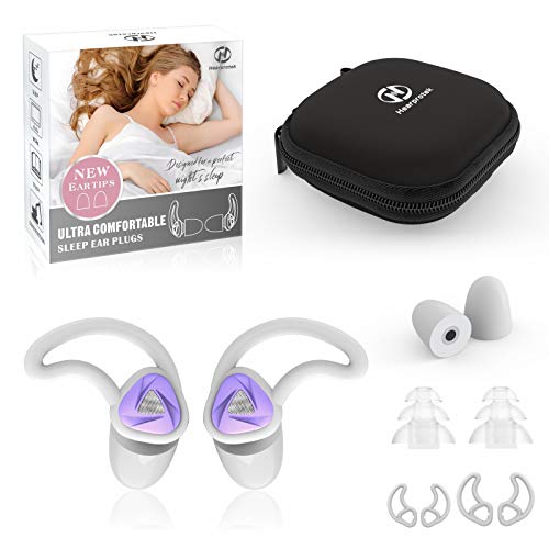 Ear Plugs for Sleeping, Hearprotek Upgraded Foam Tips Sleep earplugs with Interchangeable Silicone Tips Ear Plug for Noise Reduction, Sound Blocking, snoring, Study and Work (Purple)