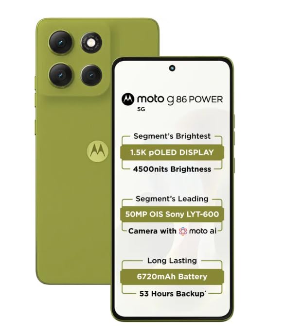 Image of Motorola G86 Power 5G (Pantone Golden Cypres, 8GB RAM, 128GB Storage) | 6.7 inch 1.5K pOLED Display | 50MP Sony OIS Camera | 6720mAh Battery | TurboPower 33W Charging | Dimensity 7400 Processor