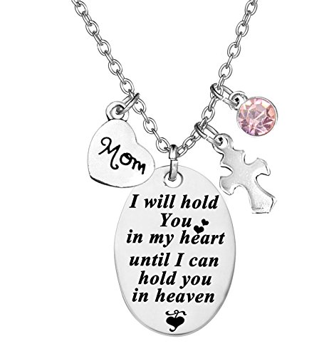 Memorial Necklace,I Will Hold You In My Heart Until I Can Hold You In Heaven Pendant Jewelry In Memory of Mom,Dad,Aunt,Uncle,Grandma,Grandpa,Daughter,Son,Sister