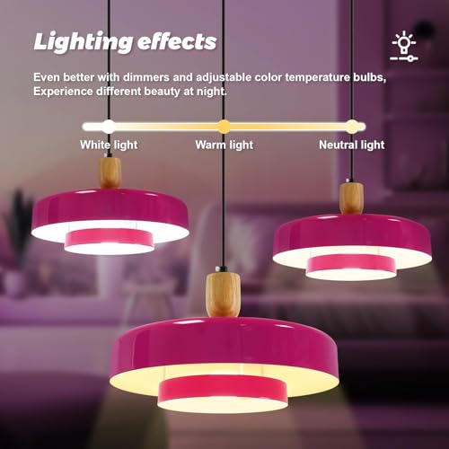 Image of Natural Wood Pendant Light Kitchen Island, 13.8 inch Purple Pendant Light Fixtures, 2 Packs Rustic Ceiling Lights, Industrial Adjustable Hanging Lamp with E26 Base for Bedroom Living Room