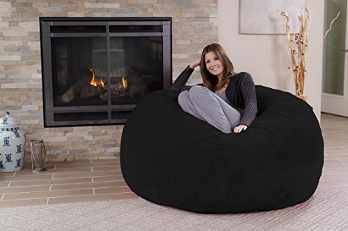 Chill Sack Bean Bag Chair - 5' Giant Memory Foam Lounge Chair with Soft Microfiber Cover – Cozy Furniture for Living Room, Dorm, & Kids' Rooms – Comfortable 5 Ft, Ultrafur Lounge Sofa, Black