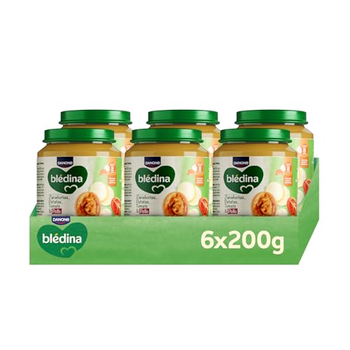 Blédina Tarritos de Zanahoria, Patatas, Tomate y Pollo para Bebé. Tarritos Bledina Fuente de Omega 3, Sin Sal Ni Azúcares Añadidos y Sin Gluten. Desde los 8 Meses, Pack 6x200g