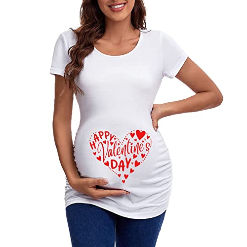 1957 Padre E Hijo Ropa Igual Día de San Valentín Mujer Maternidad Manga Corta Cuello Redondo Gráfico Lados Fruncidos Camiseta Tops Túnica Blusa El Ingles (White, L)