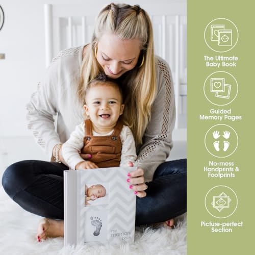 Image of Pearhead First 5 Years Chevron Baby Memory Book and Ink Pad, Gray