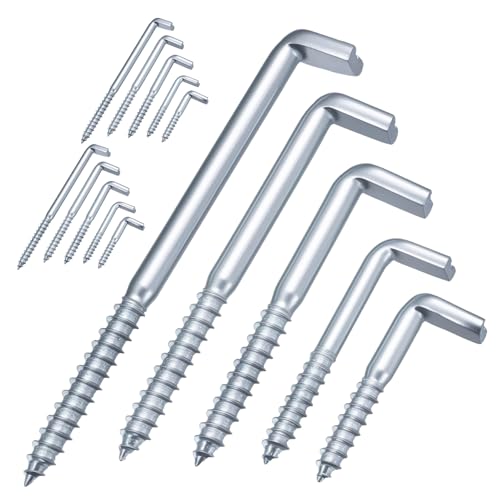 15 Pcs Alcayatas Pared, Ganchos de Tornillo en L, Ganchos de Pared Atornillables, Gancho Ángulo Recto, Gancho en L de Rosca con Cruz de Acero Inoxidable para Colgar Plantas Luces Cuadros (5 Tamaños)
