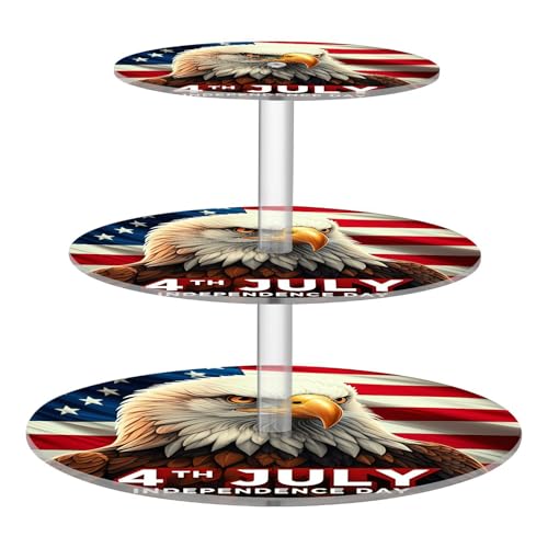 Nander 3 Tier Cupcake Stand,4th of July Owl Large Cupcake Tower Display, Round Cupcake Holder, Acrylic Dessert Stand, Pastry Display Tree for Party, Wedding, Baby Shower