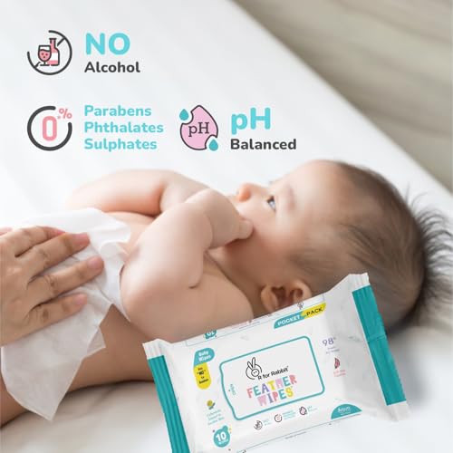 Image of R for Rabbit Feather 40 Baby Wet Wipes for new born Combo Pack of 4