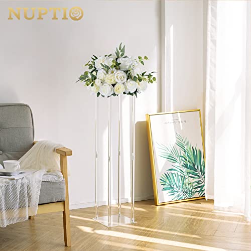 Nuptio Flower Balls For Wedding Centerpieces - 2 Pcs 17.7 Inch Diameter Fake Flower Ball Arrangement Bouquet Party Centerpieces For Tables - White Rose Bouquet Centerpiece Flowers For Wedding Table #TOP2