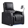Astronaut zero gravity home theater seating top grain leather recliner sofa power headrest footrest with carbon fiber tray table tablet stand type c usb charging cup holder row of 1 black  urban country home decor
