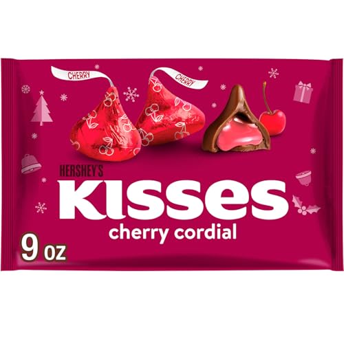 HERSHEY'S KISSES Cherry Cordial Flavored, Christmas Candy Bag, 9 oz