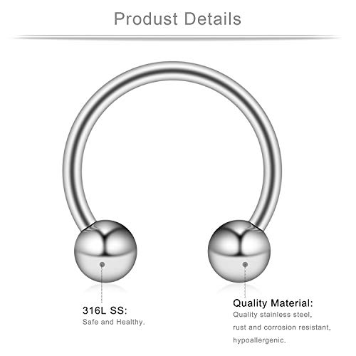 Ruifan 12Pcs 16G Surgical Steel Cbr Nose Septum Horseshoe Earring Eyebrow Tongue Lip Nipple Helix Tragus Cartilage Piercing Rings 6Mm 8Mm 10Mm 12Mm 14Mm 16Mm Silver #TOP1