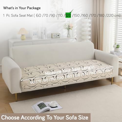 Image of HOKIPO 'Elira Series' Water Repellent + Waterproof Quilted Sofa Mats | Make Your Own Sofa Cover Set | Length 120cm - Natural Beige Abstract Art (AR-5245-C4)