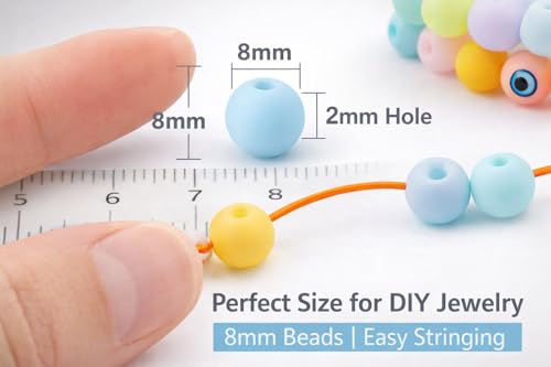 Image of ambitieux Bracelet Making Craft Kit 12 Types Of Colorful 400+ Pcs Of Plastic Beads With Elastic -(Colorfull With 8 Mm) (8 MMMatt Beads),Multicolor