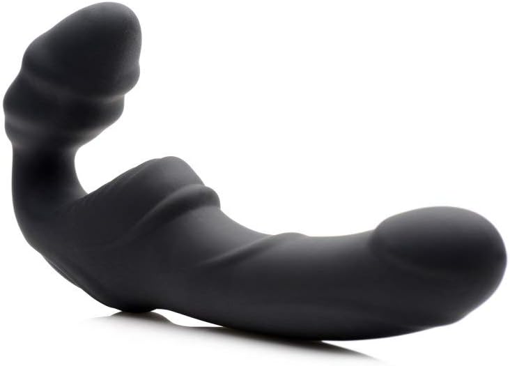 Slim Rider Ribbed Vibrating Silicone Strapless Strap On