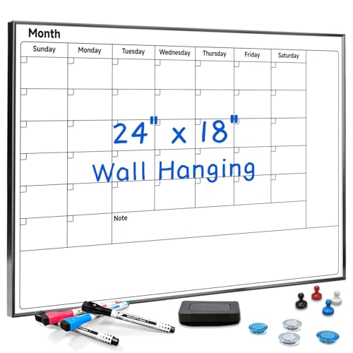 Sliandtelly Whiteboard Calendar for Wall, 24"x18" Aluminum Frame Dry Erase