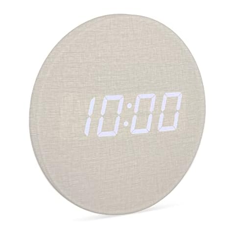 Leafre Gray Linen Style Digital Wall Clock (Wired)- LED Display Clock, Non-Ticking, 12/24 Hour Mode, Night Mode, USB Cable-Powered—Decor for Home/Bedroom/Living Room/Kitchen/Office (9 Inch) Cover