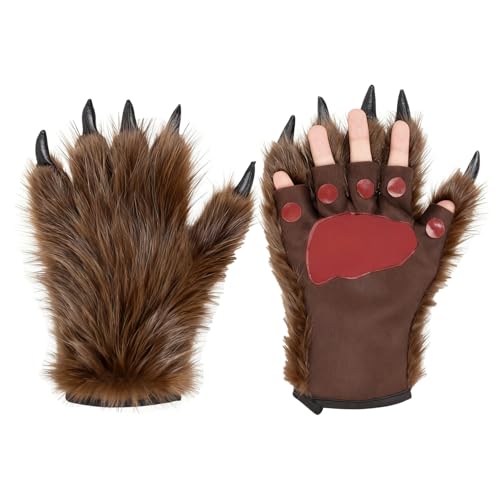 ITODA Guanti da Lupo Mannaro per Halloween, Pelosi con Artigli di Orso per Travestimento, Cosplay e Peluche Invernali