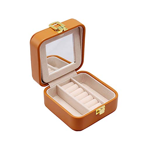 XSSC Creative Portable Small Jewelry Bag Travel Earring Jewelry Double-Layer Storage Box Jewelry Box,Brown-10.510.55cm