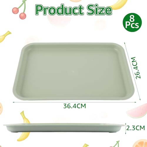 Set di 8 vassoi da portata in plastica, piatti da portata riutilizzabili da 14,5 x 10,5 x 0,9 pollici, grandi, 4 colori, vassoio rettangolare per cucina, sala da pranzo, festa - immagine 3