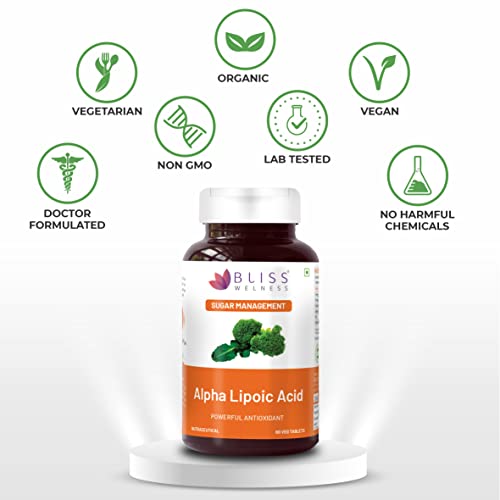 Image of Bliss Welness Alpha Lipoic Acid | Natural & Pure R Type ALA | Universal Antioxidant Liver Health Energy Booster Blood Sugar Management Supplement (Pack of 2 (120 Tablets))