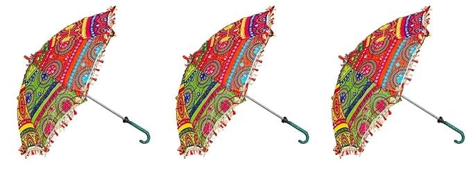 EXEMARTZ Umbrella For Decoration in Weddings, Navratri, Traditional Festivals | Handmade Embroidery Ethnic Parasol | For Sun Protection, Garba in Navratri | Event Photo Backdrop (Pack of 3)