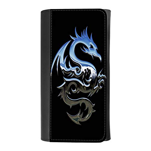 (Chrome Evil Dragon) women's Patterned Leather Buckle Trifold Wallet Bag Pouch Holster With Credit Card Holder insurance for smartphones