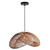 MTNROO Lámparas Colgantes Bambú De Doble Capa Pantalla Lámpara Techo De Ratán Tejido A Mano Lámpara Colgante Hueca De Playa Costera Lámpara Mimbre Natural Estilo Bohemio Para Cocina,