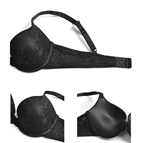 Push Up Bra For Women Demi Cup Padded Underwire Supportive Add Size Bras Lace Everyday Comfort Black 40A #TOP5