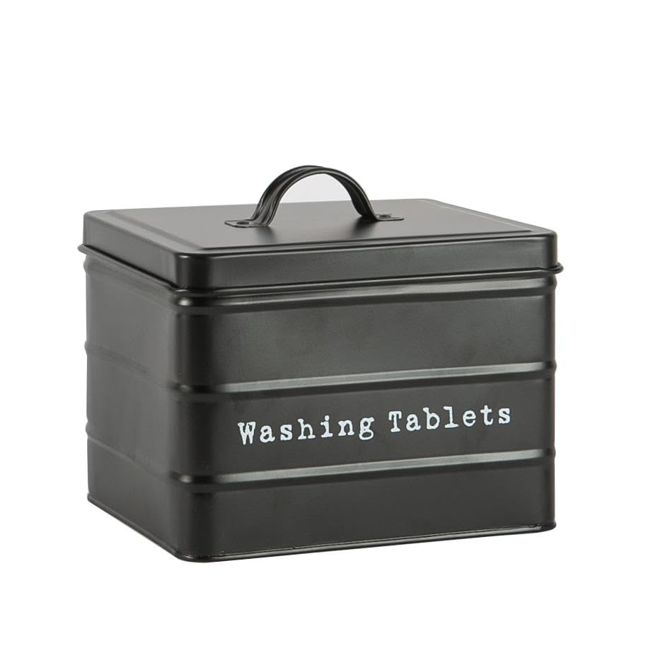 Harbour Housewares Washing Tablet Storage Container - Black - Steel Vintage Industrial Under Sink Storage Caddy Cupboard Organiser for Laundry Detergent Pods, Dish Washer Tablets