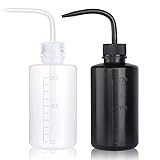 Plastic Squeeze Bottle Safety Rinse Bottle Wash Bottle Squeeze Watering Can Water Squirt Irrigation Bottle Tattoo Wash Bottle Medical Lab, Tattoo Supplies Bend Mouth and Scale Mark White/Black 250ml