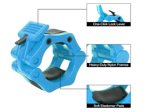 Image of Protoner Fitness Olympic Rod Lock Barbell Clamp Collar Quick Release Pair of Locking Weight Clips Fit 2 Inch Barbell Lock for Workout, Weightlifting, Fitness & Strength Training, 1 Pair (Blue)