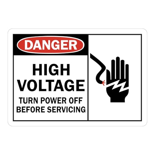 StickerJet DANGER OSHA-Style Disconnect Before Servicing Sign, High Voltage - Turn Power Off Before Servicing, Self-Adhesive Waterproof Vinyl Signs, 10" x 14", Pack of 5
