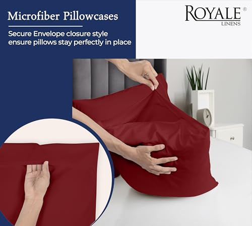 Image of Royale Linens Queen Pillowcase Set of 2 - Bed Pillow Cover - 20 inch x 30 inch - Red Pillowcases - 1800 Brushed Microfiber, Wrinkle & Fade Resistant - Soft & Cozy- Queen Size Pillow Case (Queen, Tango Red)