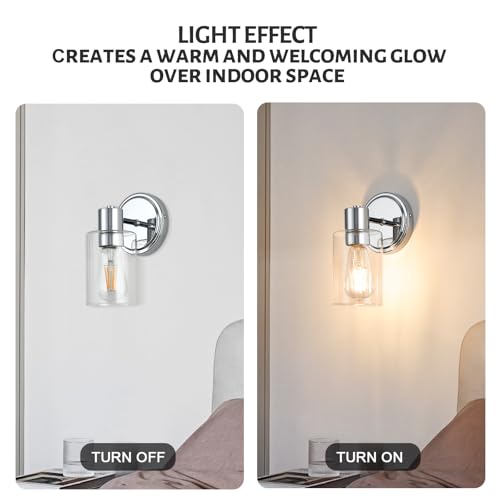 Image of 2 Light Bathroom Wall Sconce Light Fixtures with Clear Glass Bathroom Wall Lights Over Mirror Vanity Lights Chrome with E26 Base