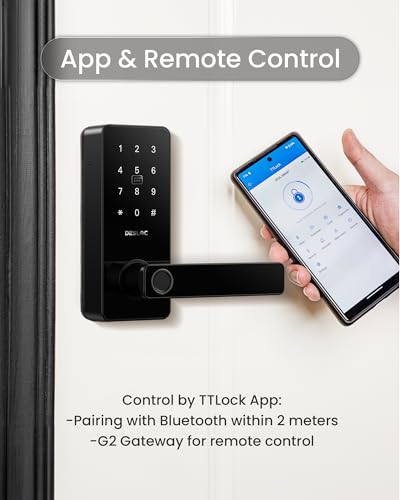 DESLOC B200L Fingerprint Smart Lock with Handle, Keyless Entry Door Locks for Front Door and Bedrooms, App Control, Touchscreen Keypad, Auto-Lock, 12-Month Battery, Emergency Power Port, IP54 Black - Image 3