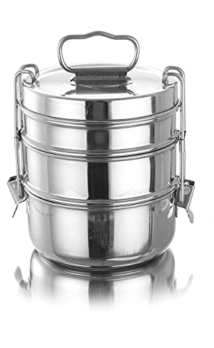 Image of Steel Tiffin Box for Lunch | Durable, Rust Proof, Food Grade Steel | Lunch Box for School, Office, Camping, Hiking | Easy to Clean & Keeps Food Fresh (3 Tier)